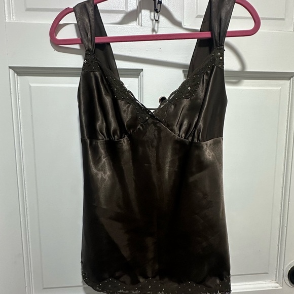 Y2K Charlotte Russe Dark Brown Satin Top Size Medium 2000s Fairycore - Picture 2 of 6